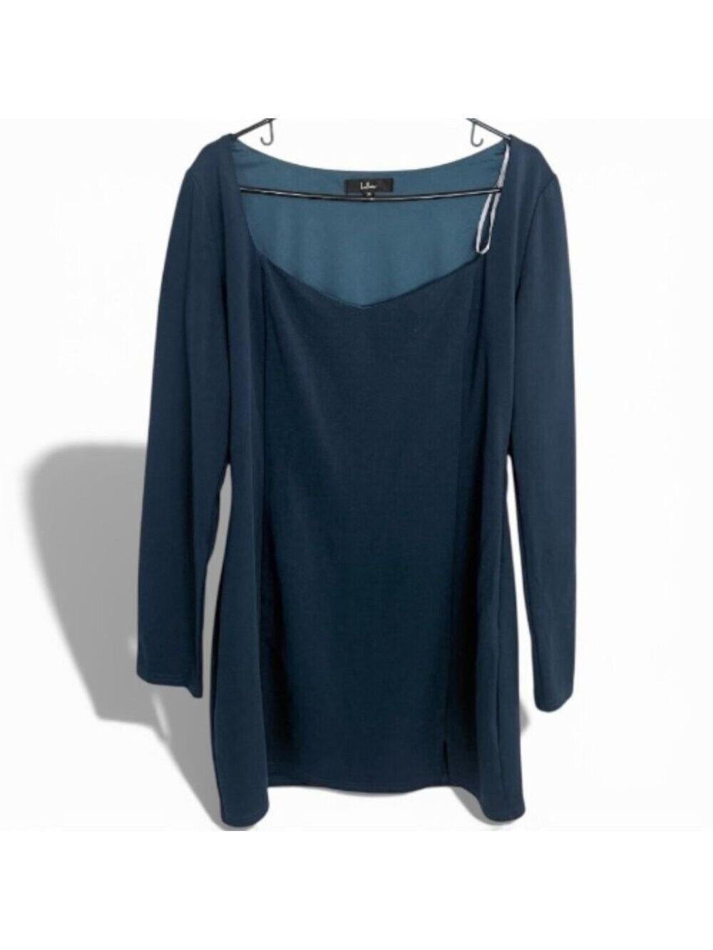 Lulus Blue Teal Square Neck Long Sleeve Ponte Dress XL
